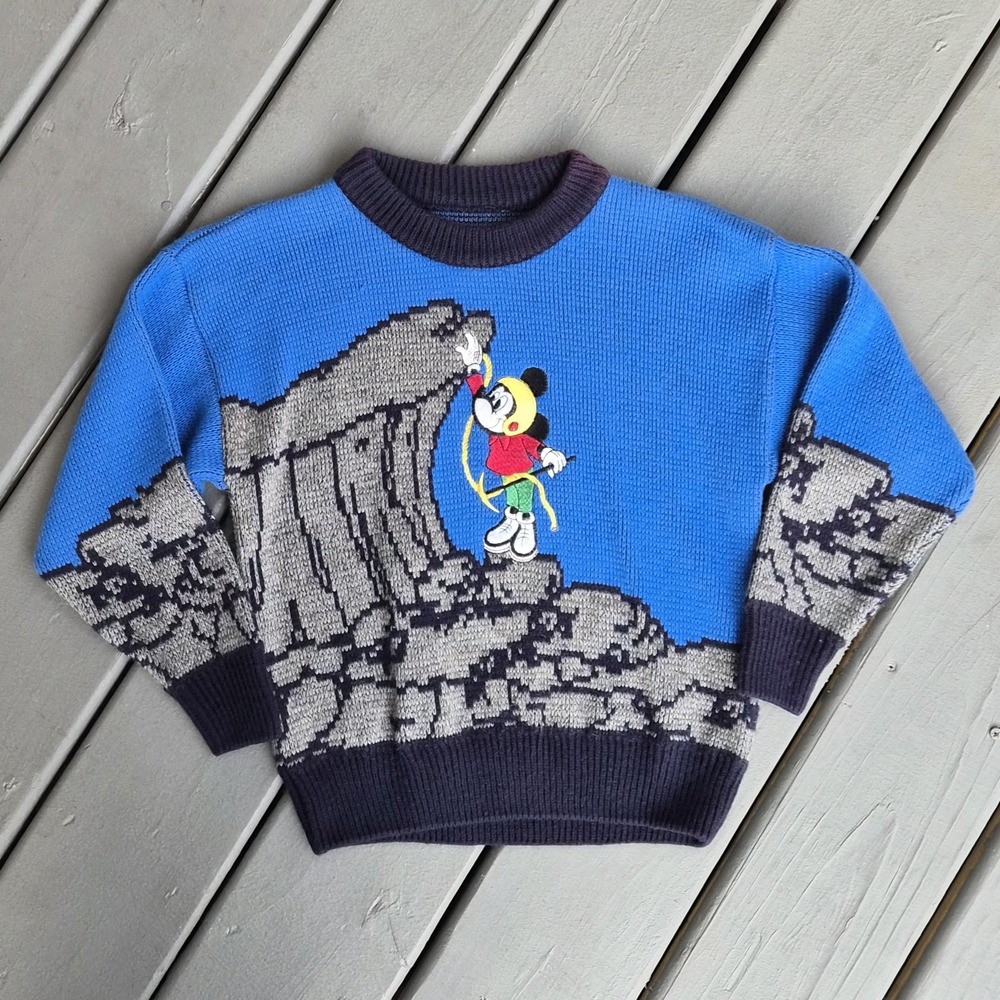 Vintage Disney St Michael Mickey Mouse Rock‎ Climbing Sweater UK 7-8 Blue Knit